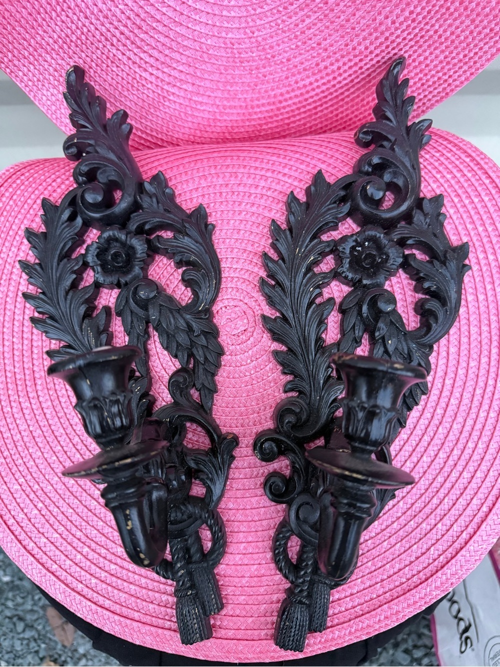 Ornate Black Wall Sconces Pair Vintage Burwood Products Candle Holder